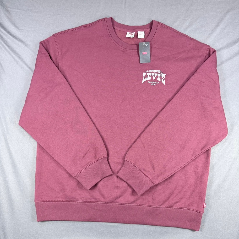Levis Mens XL Burgundy Cotton Fleece Relaxed Fit Graphic Horse Crew Sweatshirt
